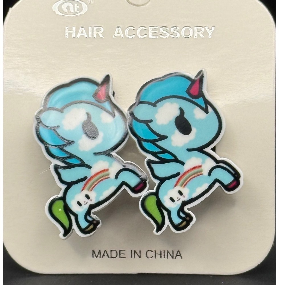 Blue Pegasus Rainbow Cloud Hair Clips 2pc Set Kids Accessory
